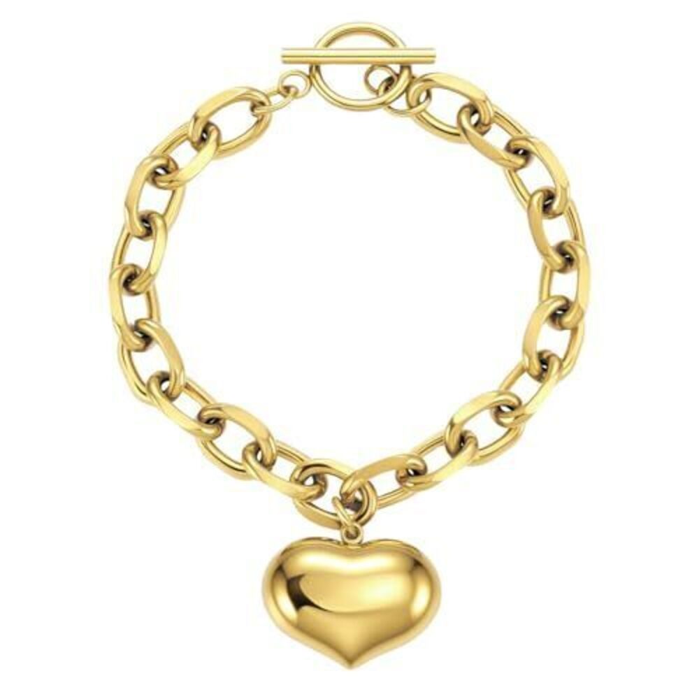6733 Gold Heart Charm Bracelet , Stainless Steel Non Tarnish 18K Gold
